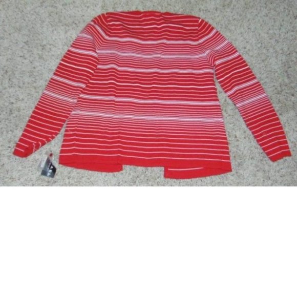 Womens Cardigan Sweater Set Rafael Large Red White Striped Sleeveless Shirt 2 Pc - Picture 4 of 7